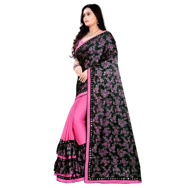 Lycra Blend Saree with Blouse (Pink, 5-6 Mtrs) - Image 3