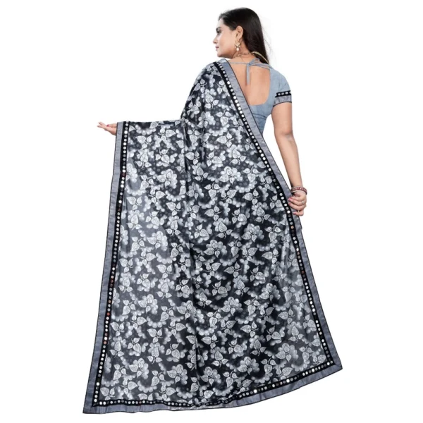 Lycra Blend Saree with Blouse (Grey, 5-6 Mtrs) - Image 2