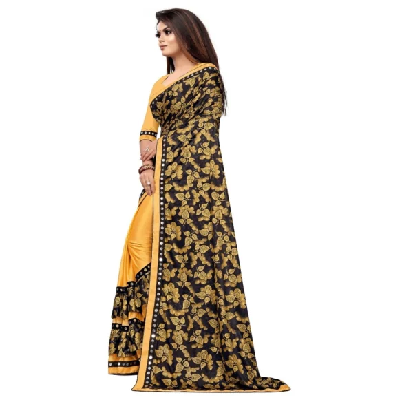 Lycra Blend Saree with Blouse (Mustard, 5-6 Mtrs) - Image 3