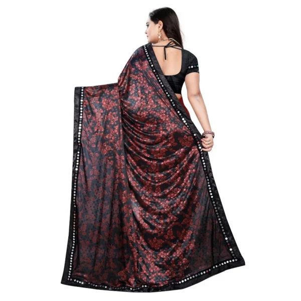Lycra Blend Saree with Blouse (Red, 5-6 Mtrs) - Image 2
