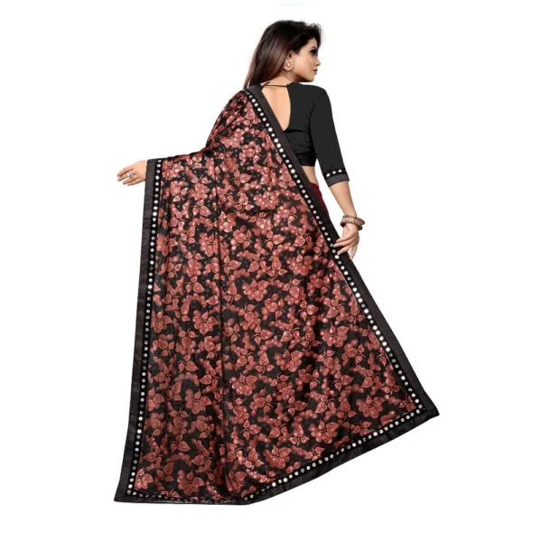 Lycra Blend Saree with Blouse (Red, 5-6 Mtrs) - Image 2