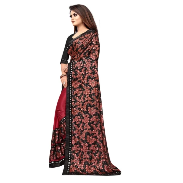 Lycra Blend Saree with Blouse (Red, 5-6 Mtrs) - Image 3