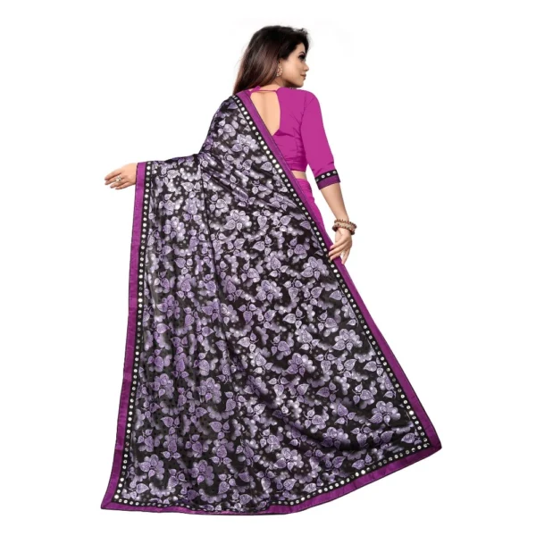 Lycra Blend Saree with Blouse (Purple, 5-6 Mtrs) - Image 2