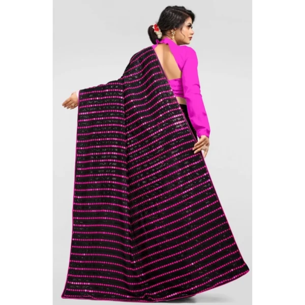 Vichitra Saree with Blouse (Pink, 5-6 Mtrs) - Image 2