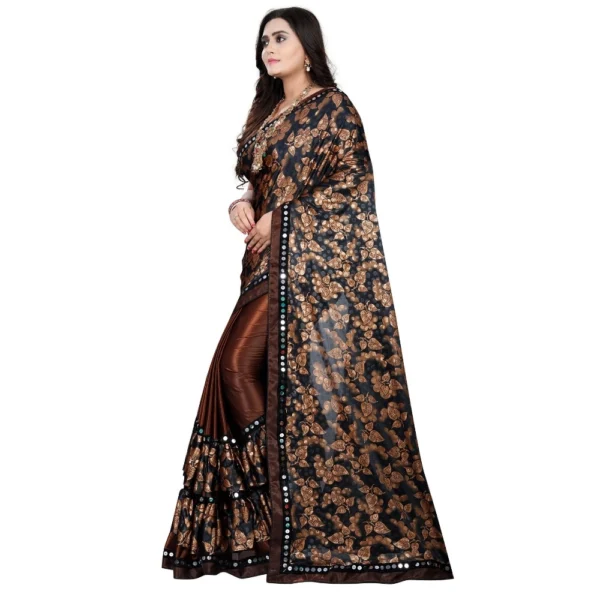 Lycra Blend Saree with Blouse (Coffee, 5-6 Mtrs) - Image 3