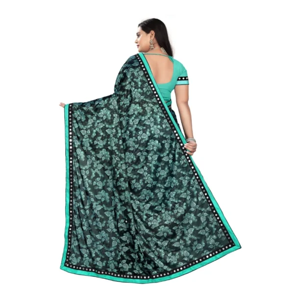 Lycra Blend Saree with Blouse (Rama, 5-6 Mtrs) - Image 2
