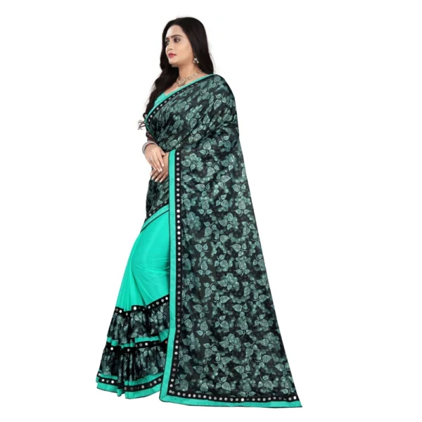 Lycra Blend Saree with Blouse (Rama, 5-6 Mtrs) - Image 3