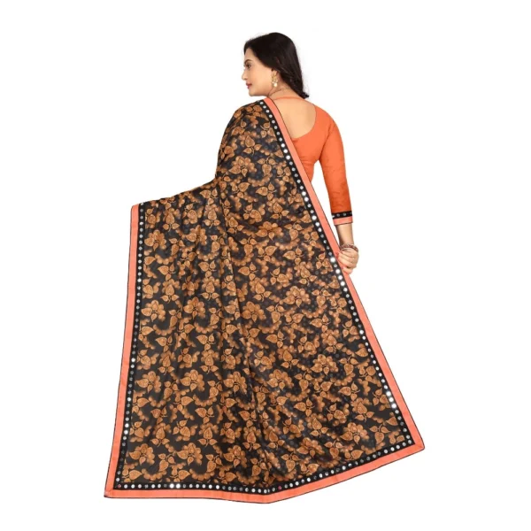 Lycra Blend Saree with Blouse (Orange, 5-6 Mtrs) - Image 2