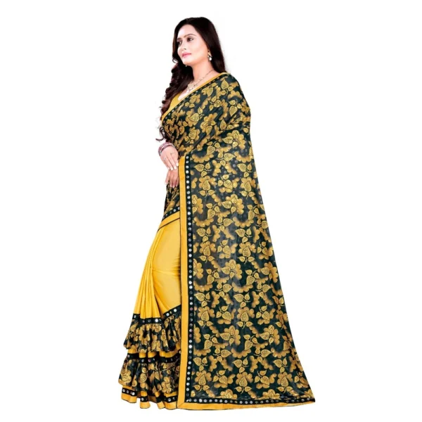 Lycra Blend Saree with Blouse (Mustard, 5-6 Mtrs) - Image 3