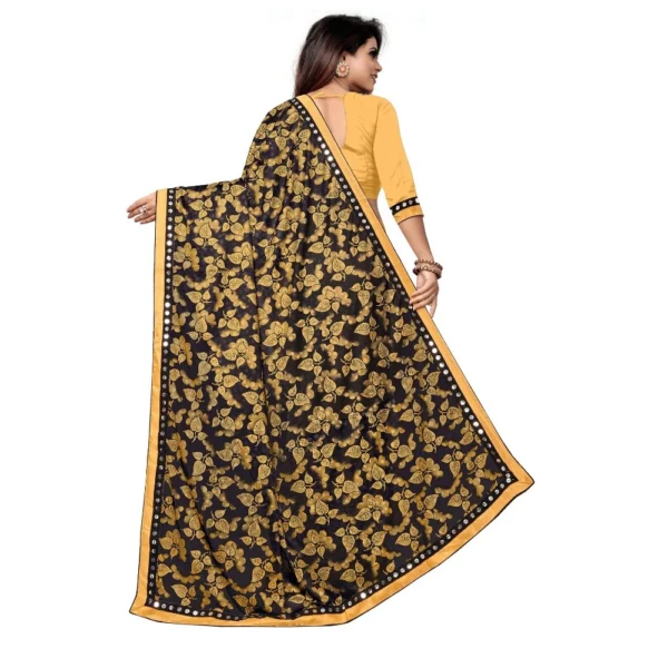 Lycra Blend Saree with Blouse (Mustard, 5-6 Mtrs) - Image 2
