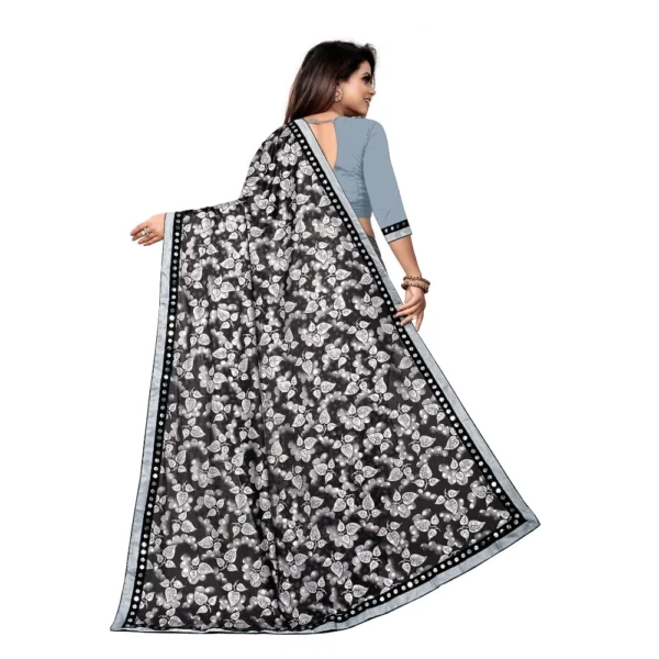 Lycra Blend Saree with Blouse (Grey, 5-6 Mtrs) - Image 2