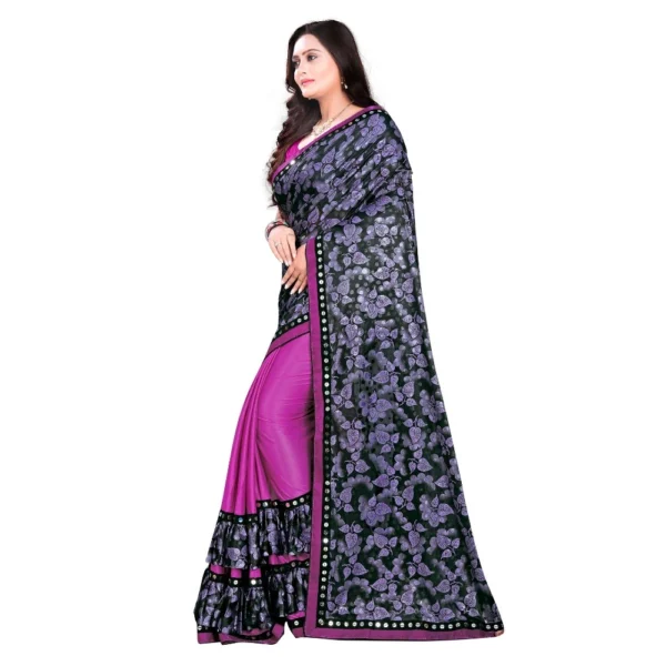 Lycra Blend Saree with Blouse (Purple, 5-6 Mtrs) - Image 3