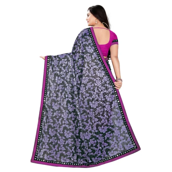 Lycra Blend Saree with Blouse (Purple, 5-6 Mtrs) - Image 2