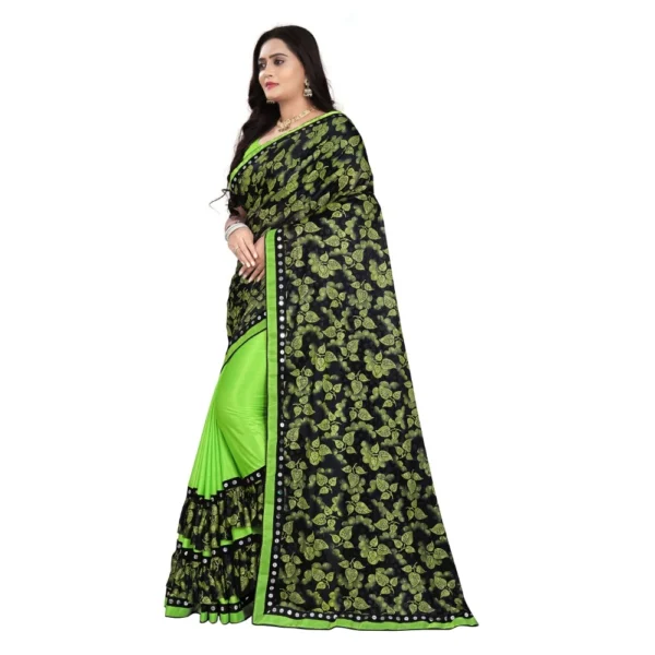 Lycra Blend Saree with Blouse (Pista, 5-6 Mtrs) - Image 3