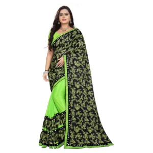 Lycra Blend Saree with Blouse (Pista, 5-6 Mtrs)