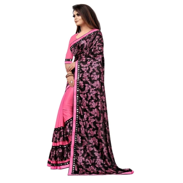 Lycra Blend Saree with Blouse (Pink, 5-6 Mtrs) - Image 3