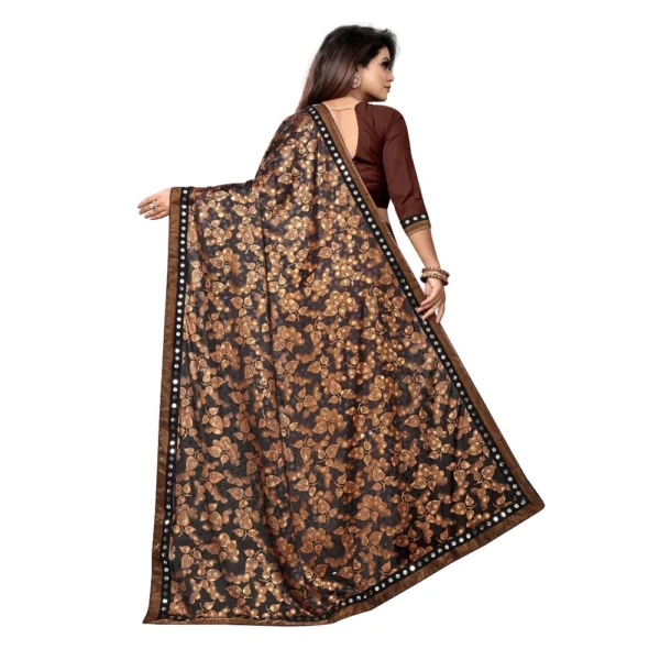 Lycra Blend Saree with Blouse (Coffee, 5-6 Mtrs) - Image 2