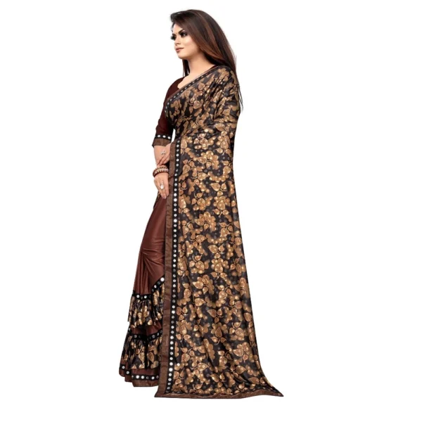 Lycra Blend Saree with Blouse (Coffee, 5-6 Mtrs) - Image 3
