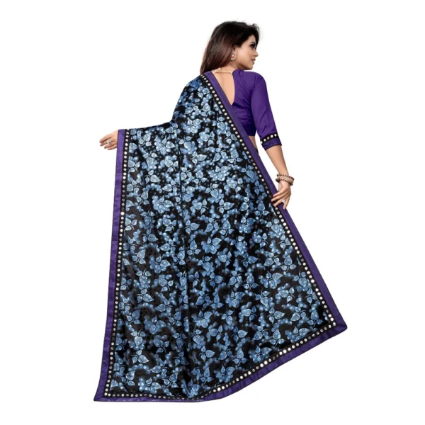 Lycra Blend Saree with Blouse (Blue, 5-6 Mtrs) - Image 2