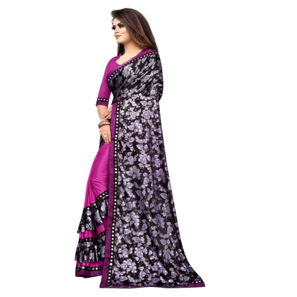 Lycra Blend Saree with Blouse (Purple, 5-6 Mtrs) - Image 3