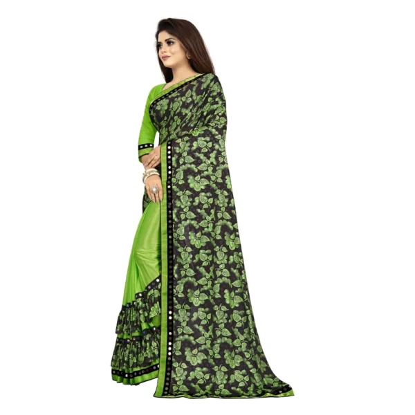Lycra Blend Saree with Blouse (Pista, 5-6 Mtrs) - Image 3