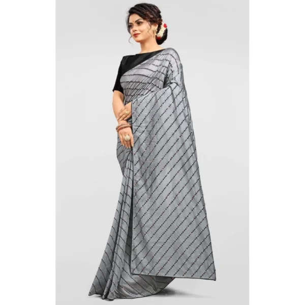 Vichitra Saree with Blouse (Grey, 5-6 Mtrs) - Image 3