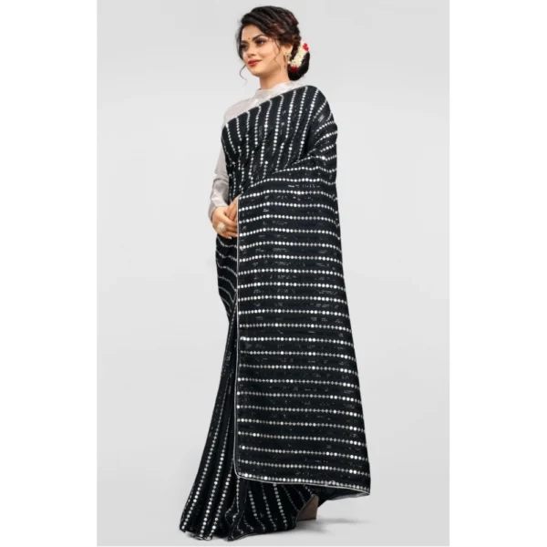 Vichitra Saree with Blouse (Silver, 5-6 Mtrs) - Image 2