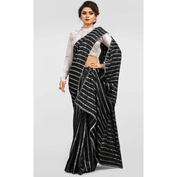 Vichitra Saree with Blouse (Silver, 5-6 Mtrs) - Image 3
