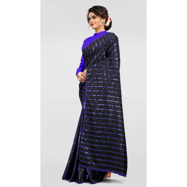 Vichitra Saree with Blouse (Blue, 5-6 Mtrs) - Image 3