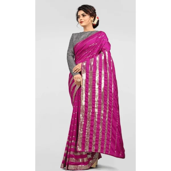 Vichitra Saree with Blouse (Pink, 5-6 Mtrs) - Image 3