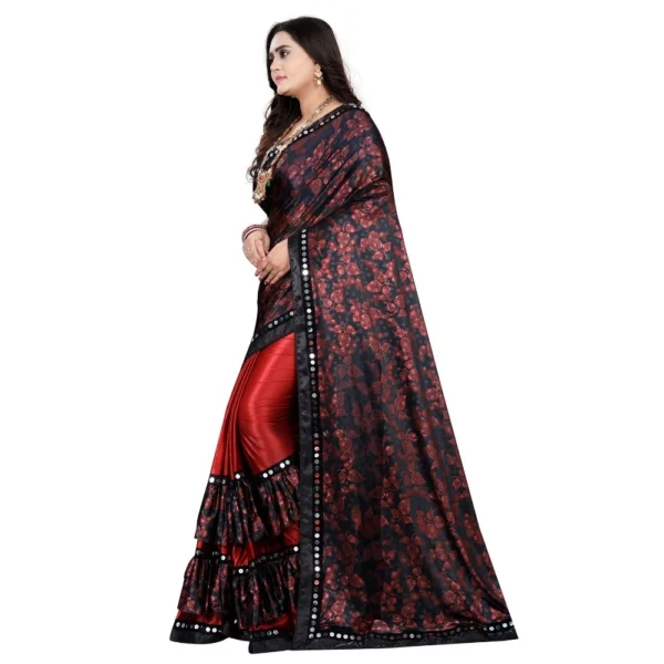Lycra Blend Saree with Blouse (Red, 5-6 Mtrs) - Image 3
