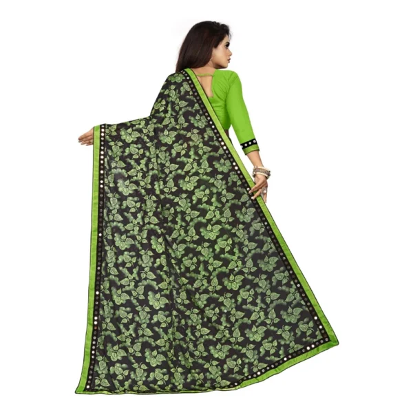 Lycra Blend Saree with Blouse (Pista, 5-6 Mtrs) - Image 2