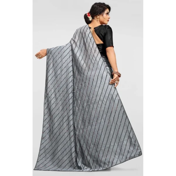 Vichitra Saree with Blouse (Grey, 5-6 Mtrs) - Image 2