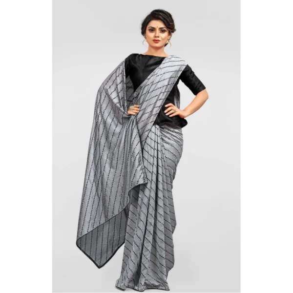 Vichitra Saree with Blouse (Grey, 5-6 Mtrs) - Image 4