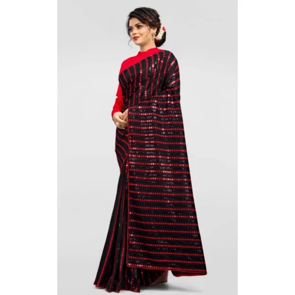 Vichitra Saree with Blouse (Red, 5-6 Mtrs) - Image 3