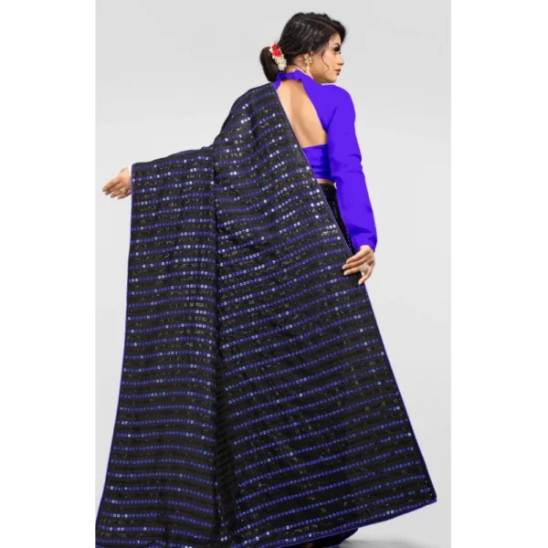 Vichitra Saree with Blouse (Blue, 5-6 Mtrs) - Image 2