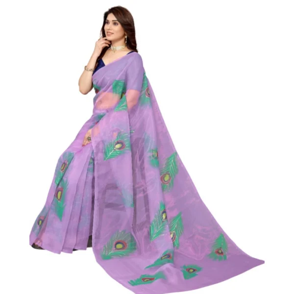 Organza Floral Pattern Sarees (Lavendor, 5-6 Mtrs) - Image 2