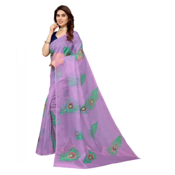 Organza Floral Pattern Sarees (Lavendor, 5-6 Mtrs) - Image 3