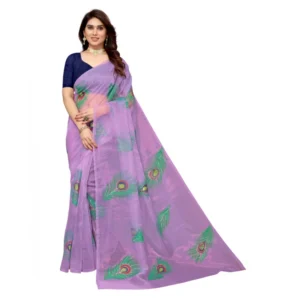 Organza Floral Pattern Sarees (Lavendor, 5-6 Mtrs)
