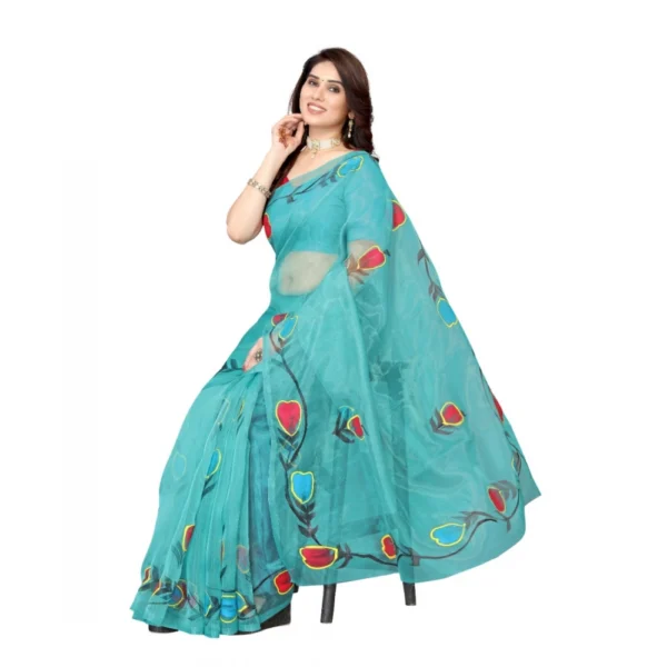 Organza Floral Pattern Sarees (Rama, 5-6 Mtrs) - Image 2