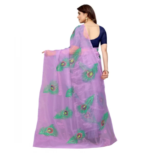 Organza Floral Pattern Sarees (Lavendor, 5-6 Mtrs) - Image 4