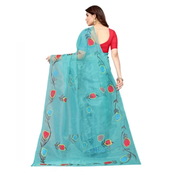 Organza Floral Pattern Sarees (Rama, 5-6 Mtrs) - Image 3