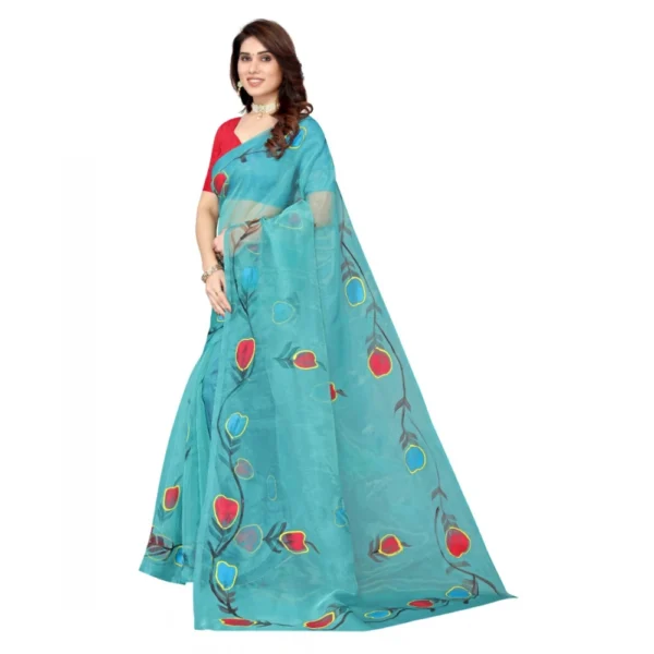 Organza Floral Pattern Sarees (Rama, 5-6 Mtrs) - Image 4