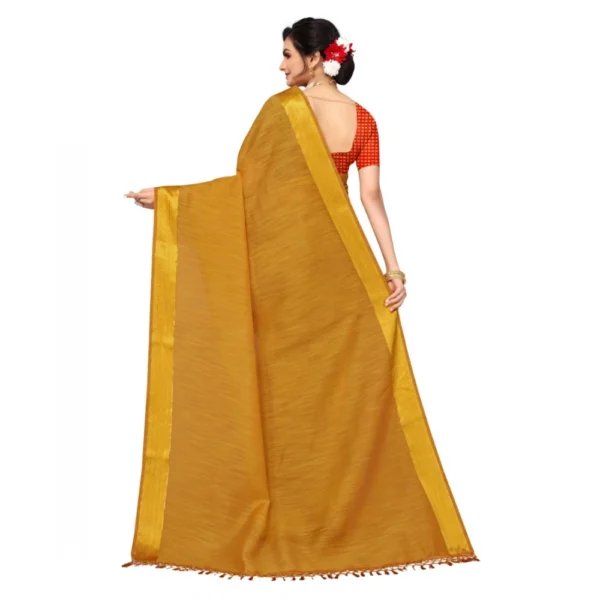 Cotton Blend Stripe Pattern Sarees (Mustard, 5-6 Mtrs) - Image 2