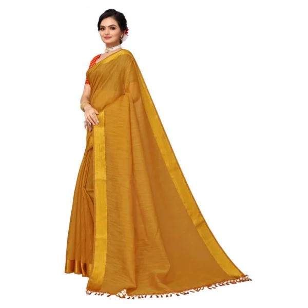 Cotton Blend Stripe Pattern Sarees (Mustard, 5-6 Mtrs) - Image 4