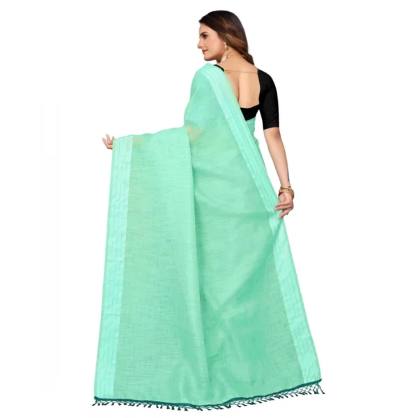 Cotton Blend Slub Pattern Sarees (Rama, 5-6 Mtrs) - Image 3