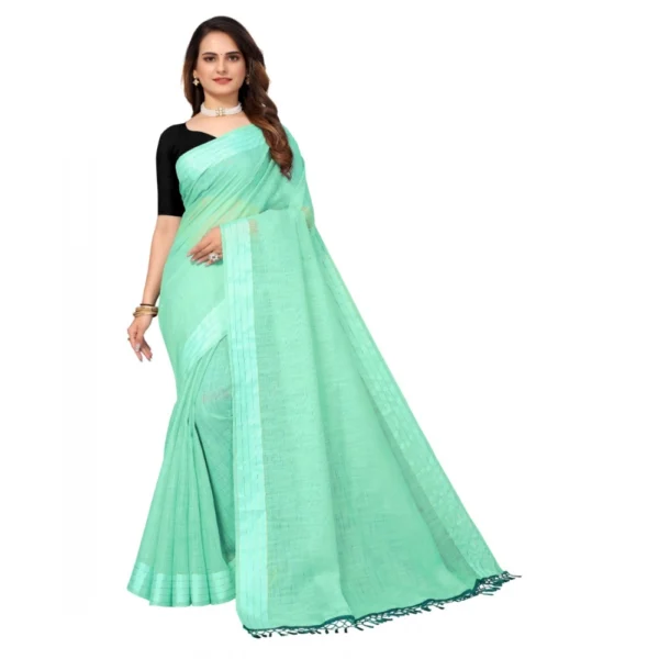 Cotton Blend Slub Pattern Sarees (Rama, 5-6 Mtrs)