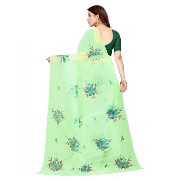 Organza Floral Pattern Sarees (Parrot Green, 5-6 Mtrs) - Image 2