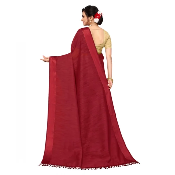 Cotton Blend Stripe Pattern Sarees (Maroon, 5-6 Mtrs) - Image 2