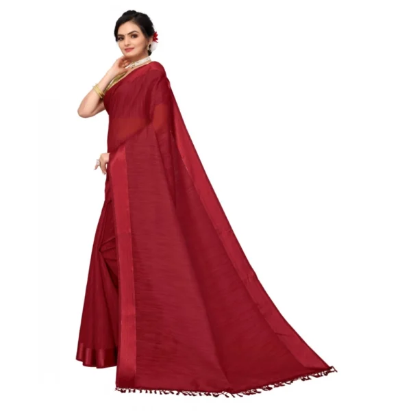 Cotton Blend Stripe Pattern Sarees (Maroon, 5-6 Mtrs) - Image 4